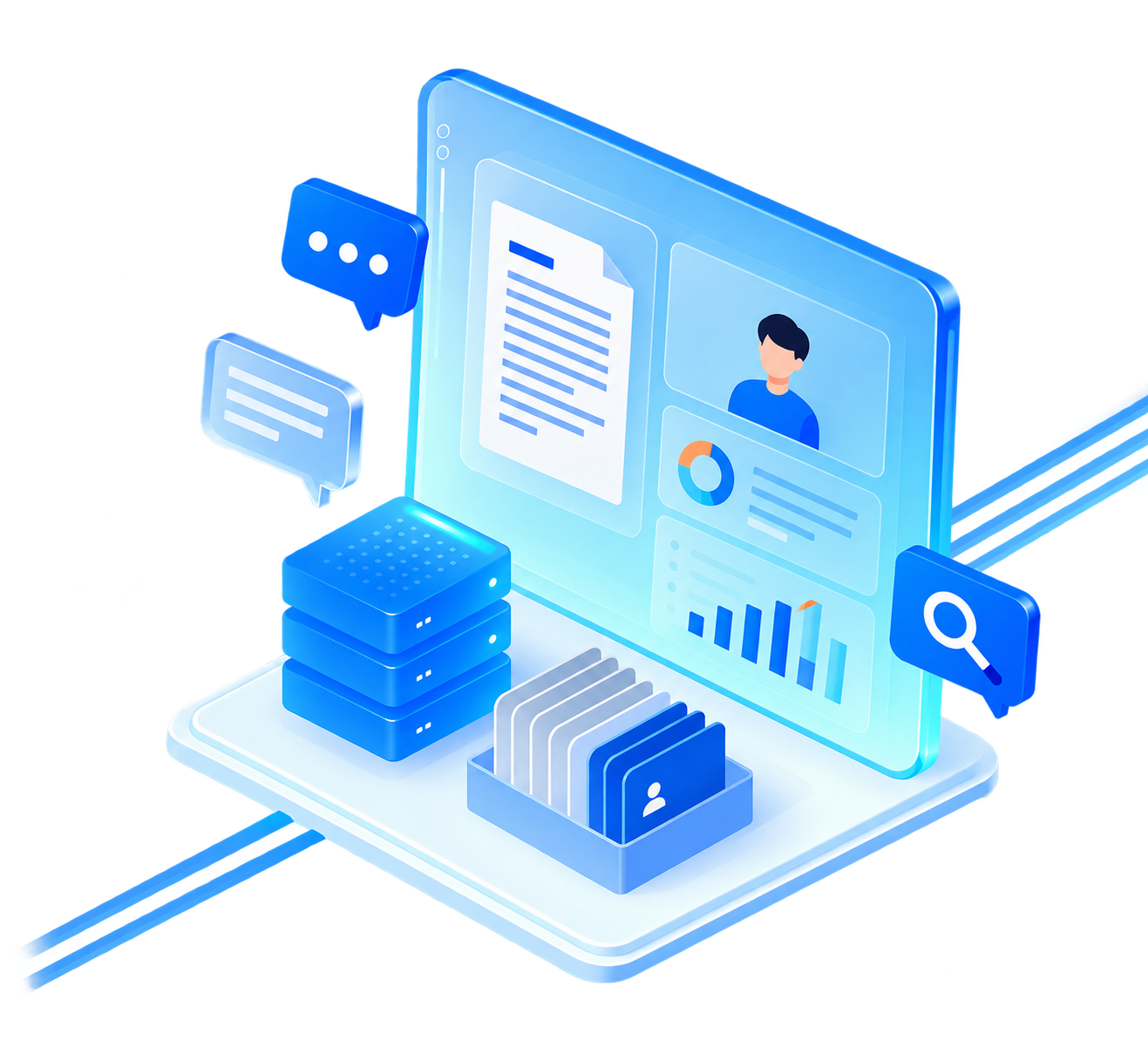 Isometric illustration of a product dashboard