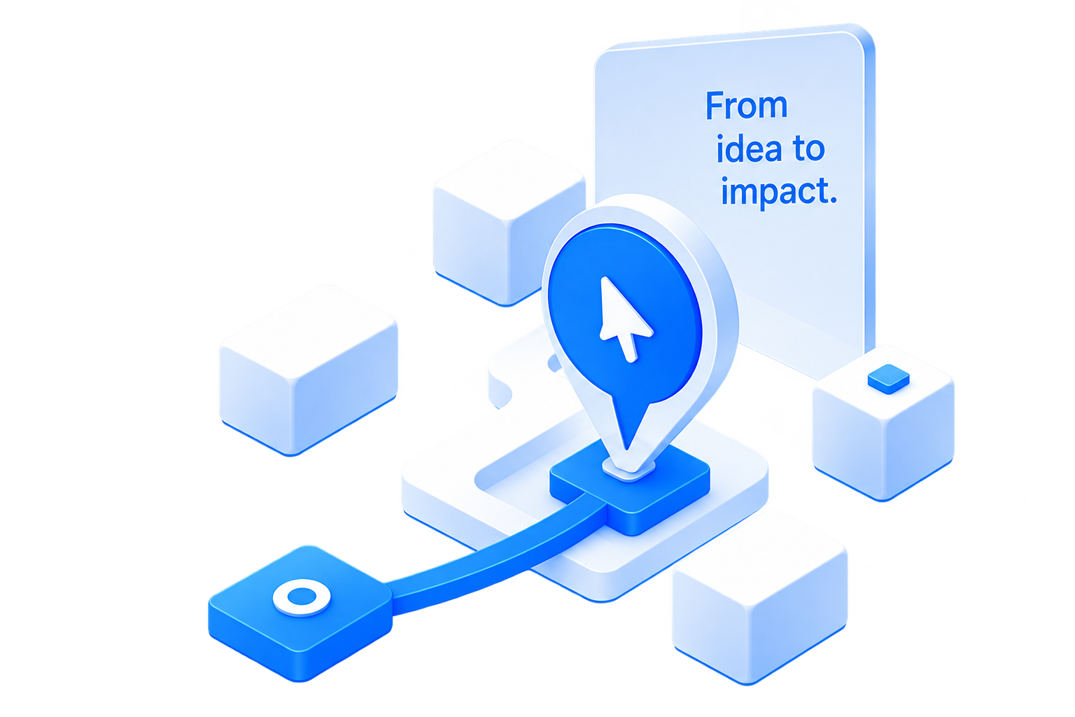 Isometric illustration of a project moving from idea to launch